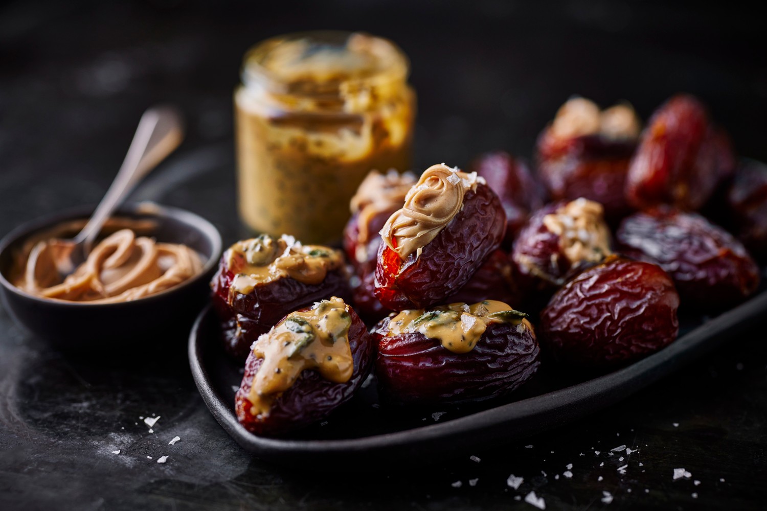 Hazelnut and seeded nut butter-filled dates