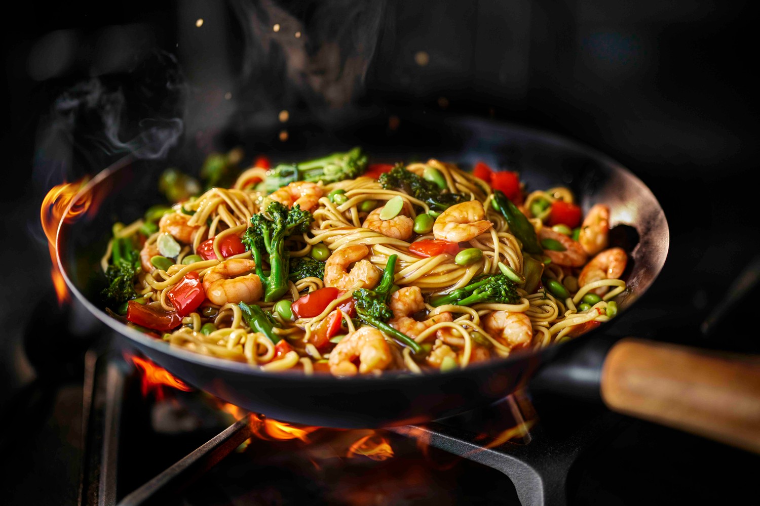 High protein teriyaki prawn and edamame noodles