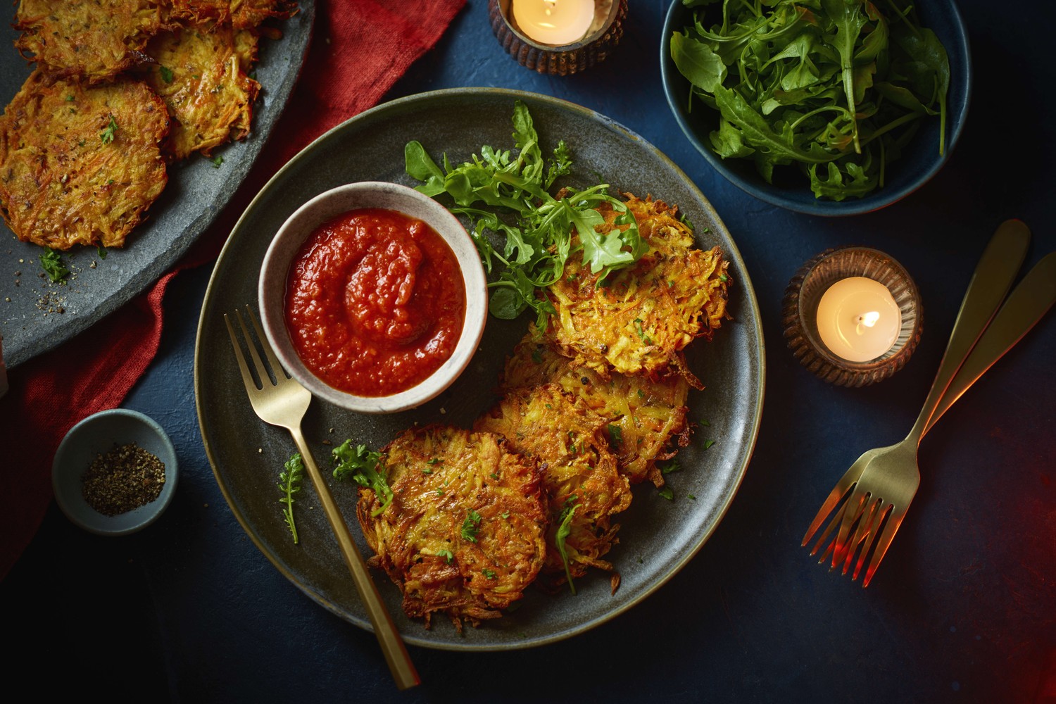 Parsnip and carrot rosti with Calabrian chilli and fennel ragu