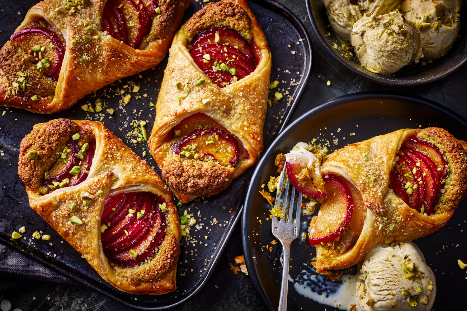 Plum and pistachio pastries
