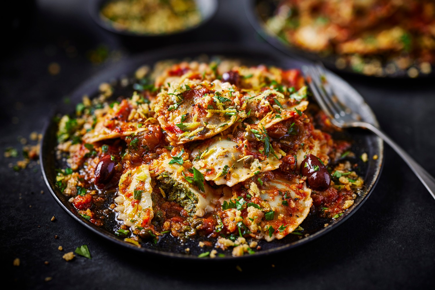 Spinach and cannellini bean ravioli with pangratatto