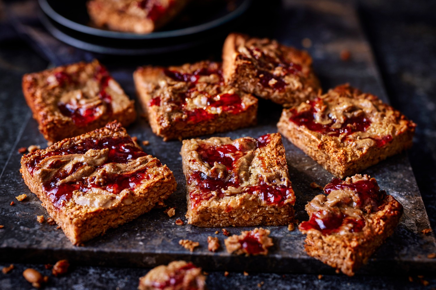 Peanut butter and jam flapjack traybake recipe