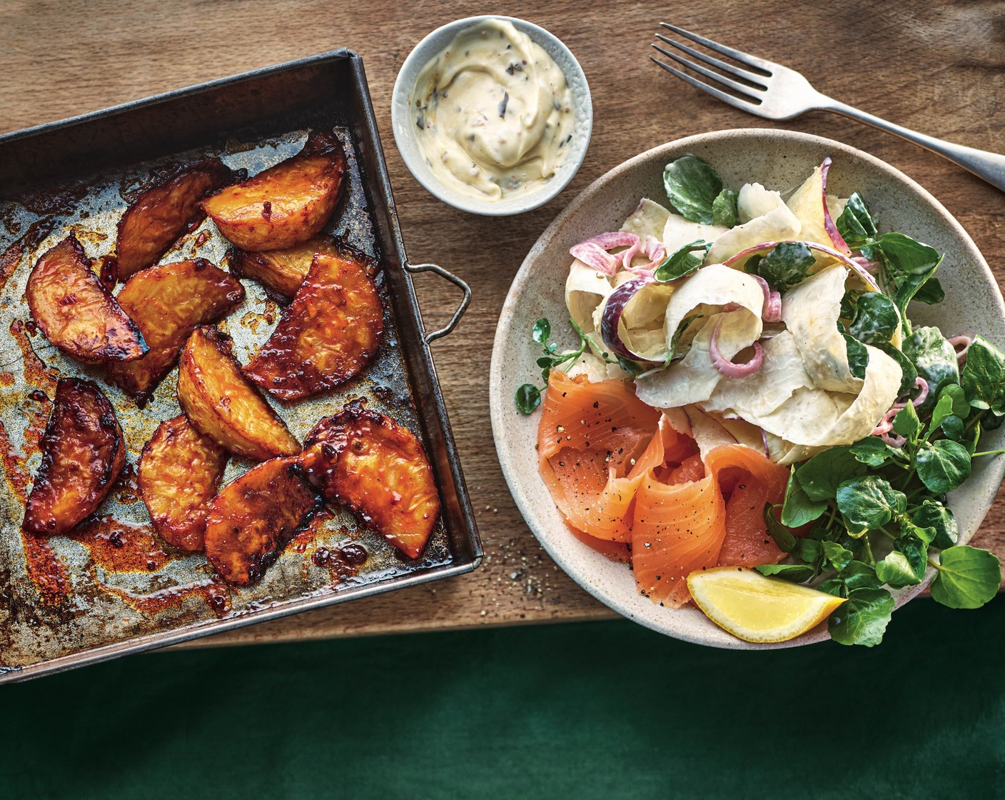 step 3 Divide between serving dishes along with the smoked salmon (1 pack) and the remaining watercress (40 g). Serve with slices of thickly buttered sourdough, if you like.