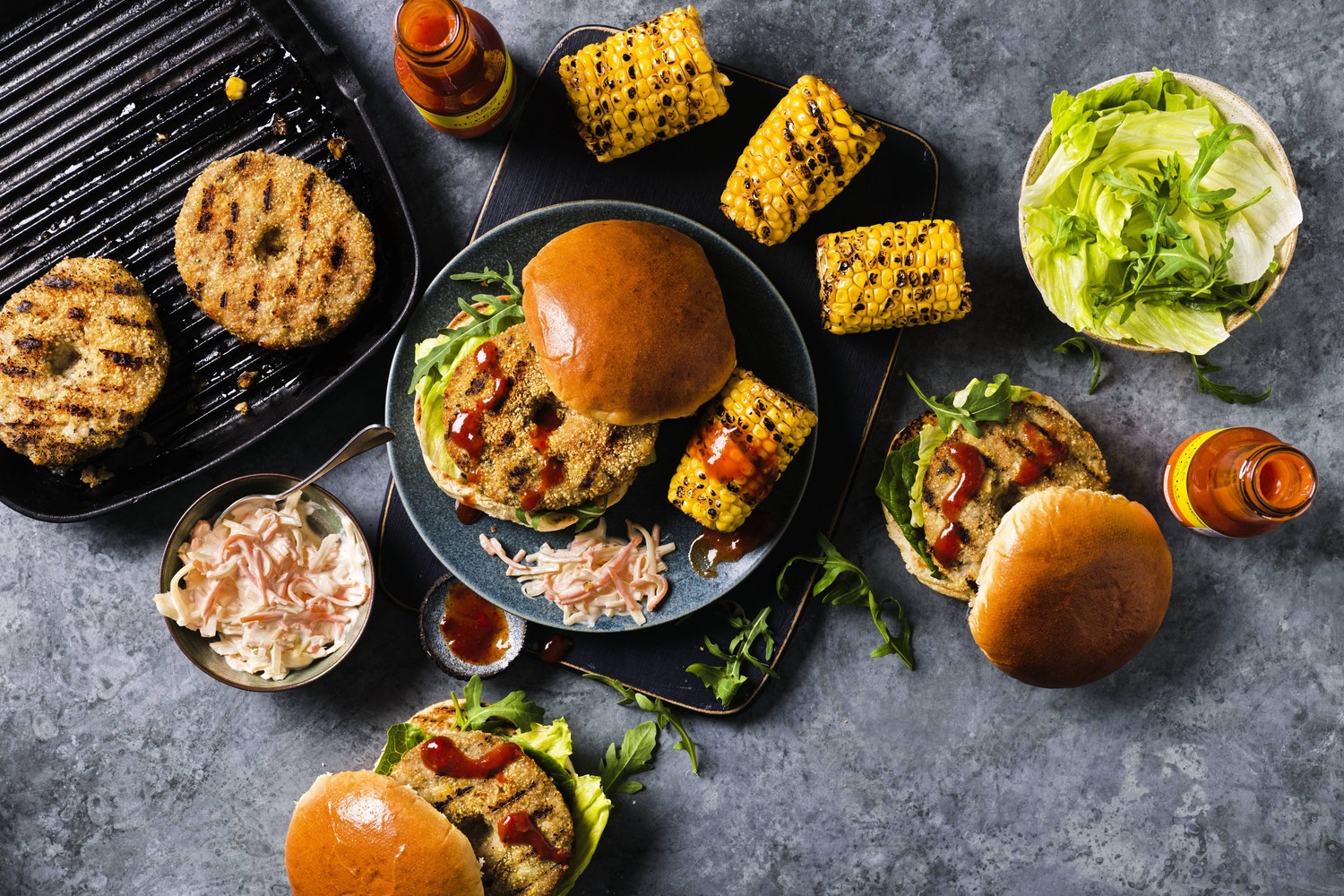 Bangin’ burgers with spicy sweetcorn