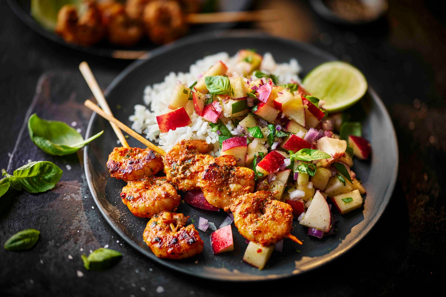 Paprika prawns with nectarine salsa recipe