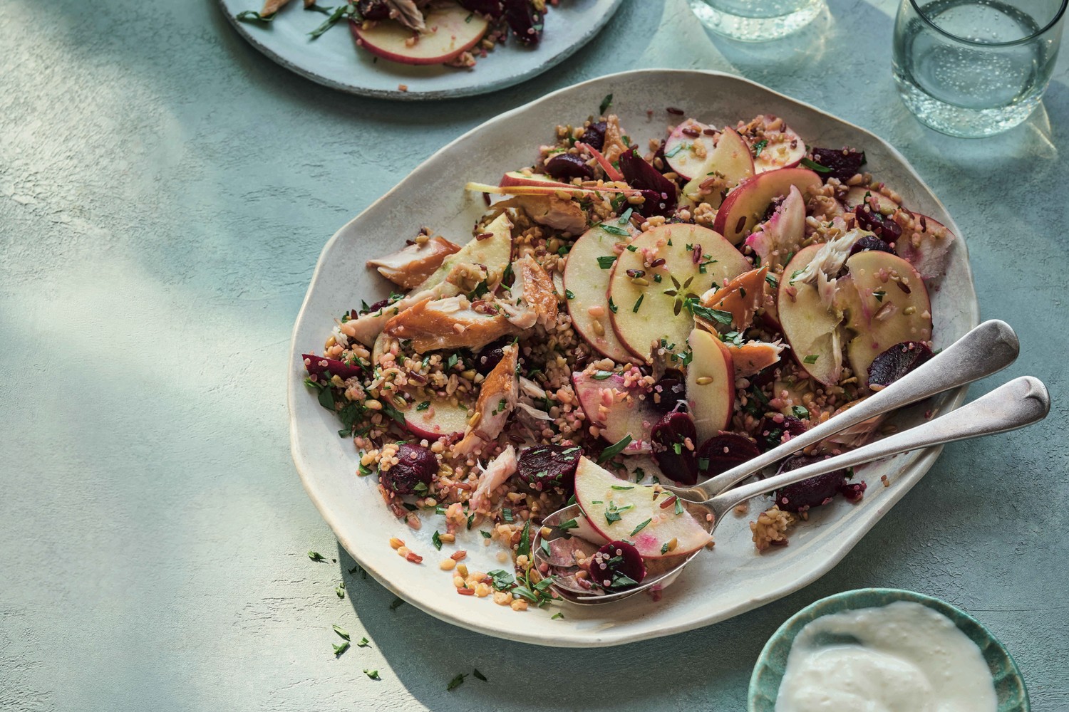 Jazz apple, beetroot and smoked mackerel salad
