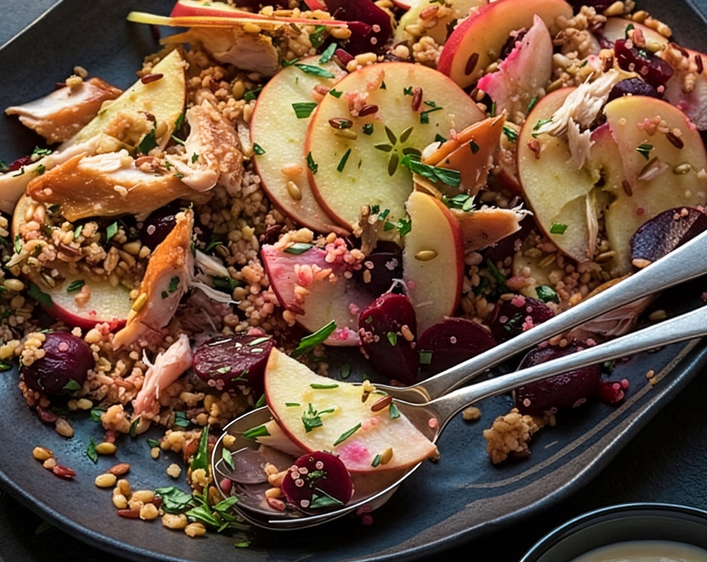 step 3 Combine the yogurt (4 tbsp) and horseradish (2 tbsp), season to taste, then drizzle this over the salad to serve.