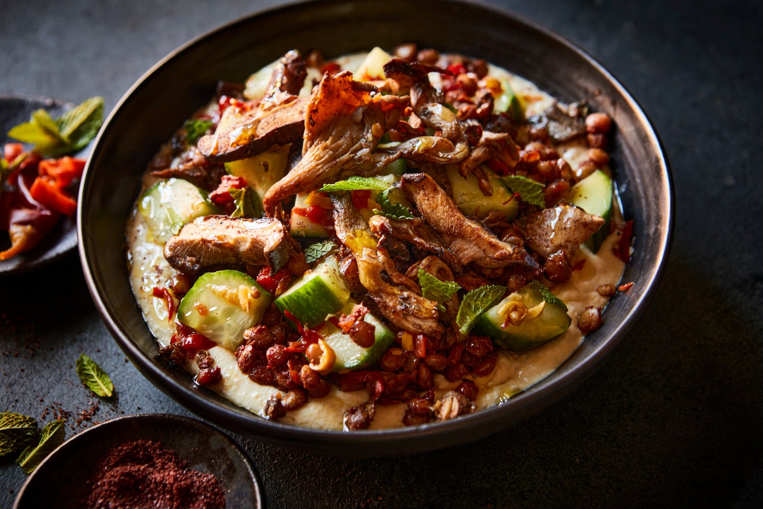 Mushroom shawarma houmous bowl recipe