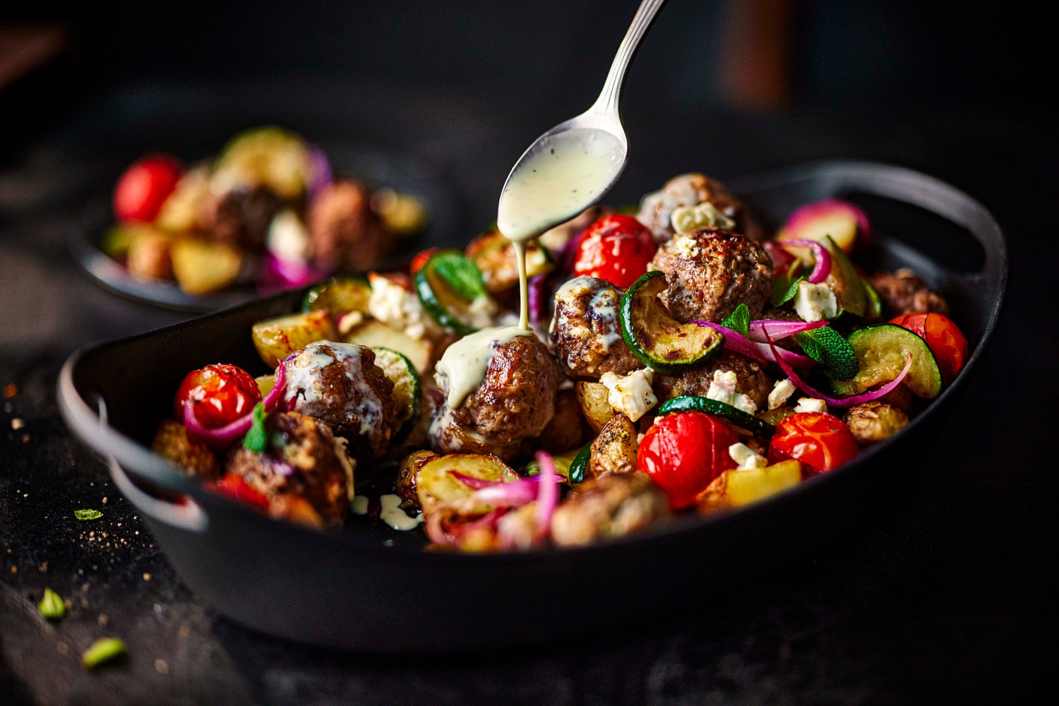 Lamb meatballs traybake recipe