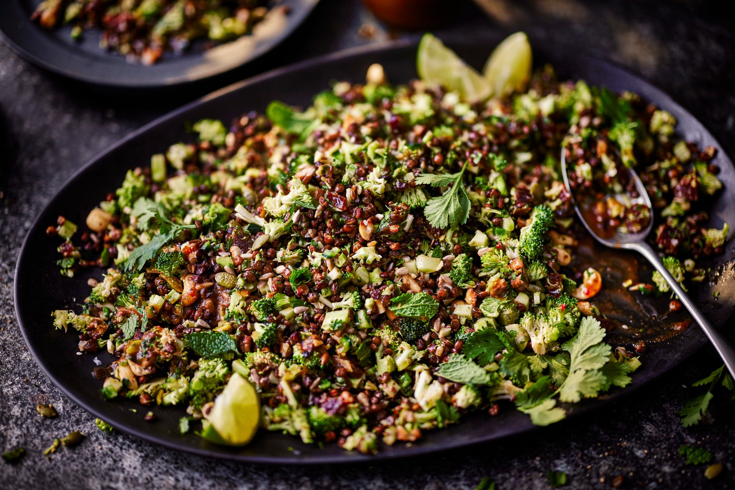 Chopped broccoli, chilli and crispy lentil salad recipe