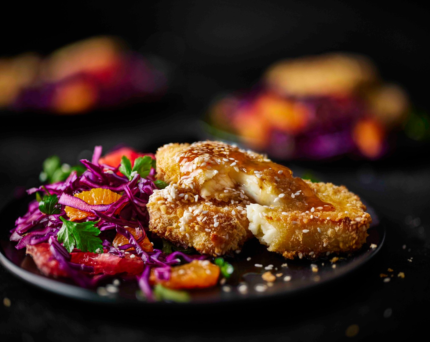 step 7 Serve the crispy halloumi with the slaw and a drizzle of the hot maple.