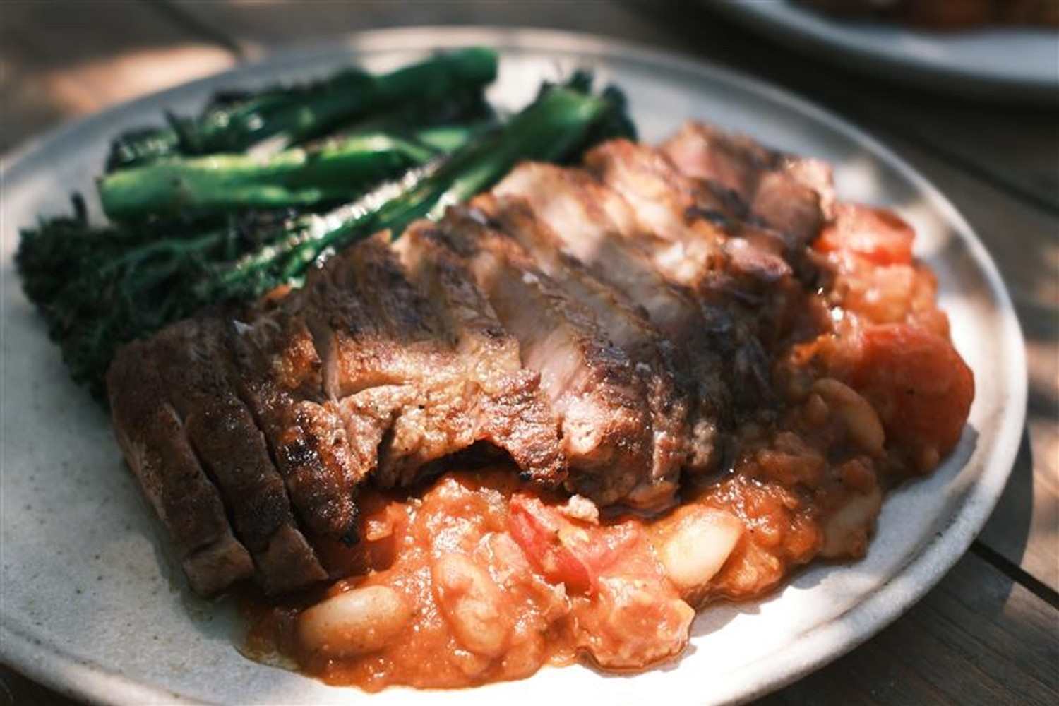 Barbecue pork chops with spicy white beans recipe