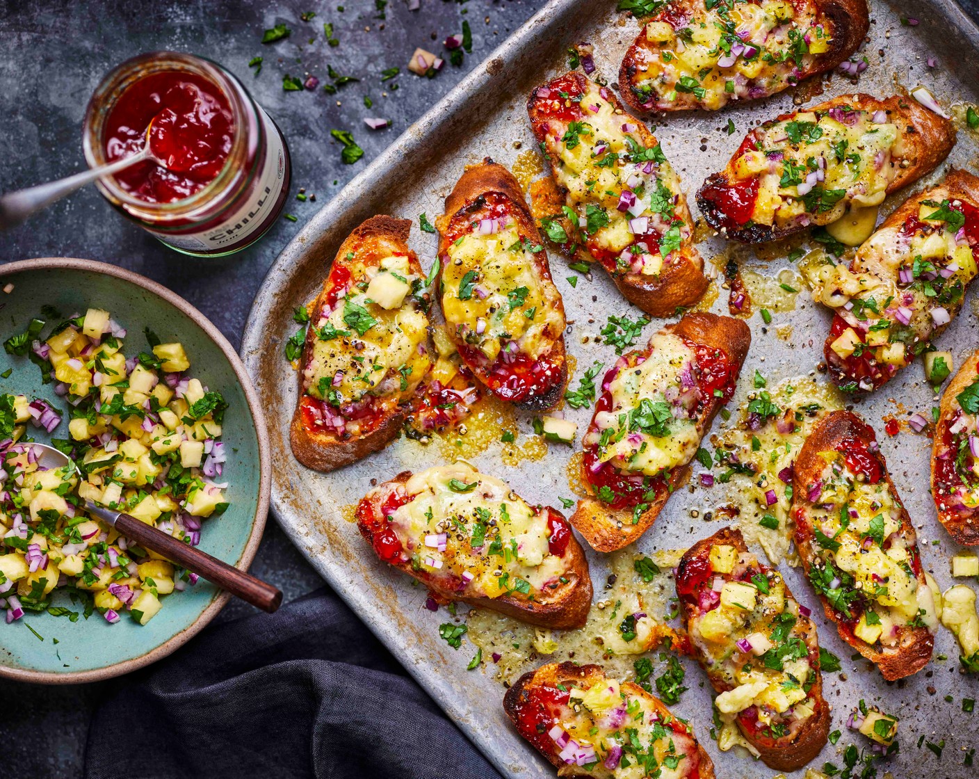 Mini cheese, pineapple and chilli jam toasties