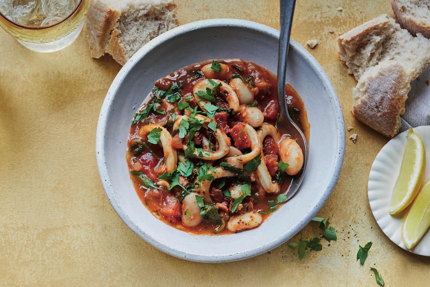 Squid, chorizo and butter bean stew