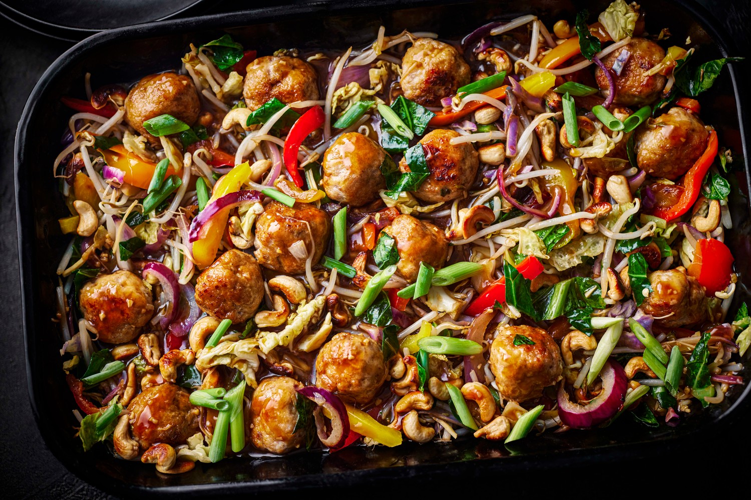 Kung pao chicken meatball traybake