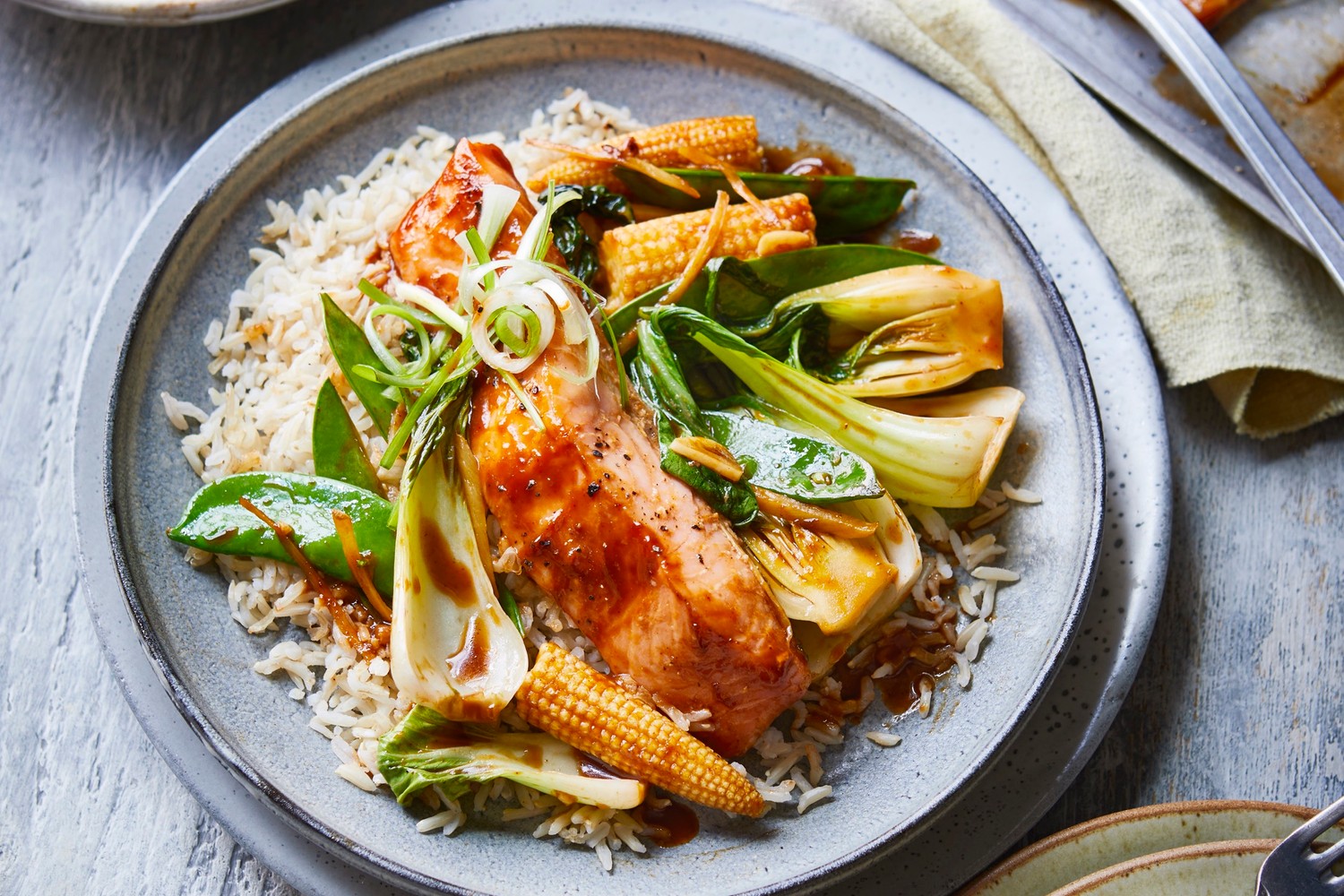 Salmon teriyaki stir-fry