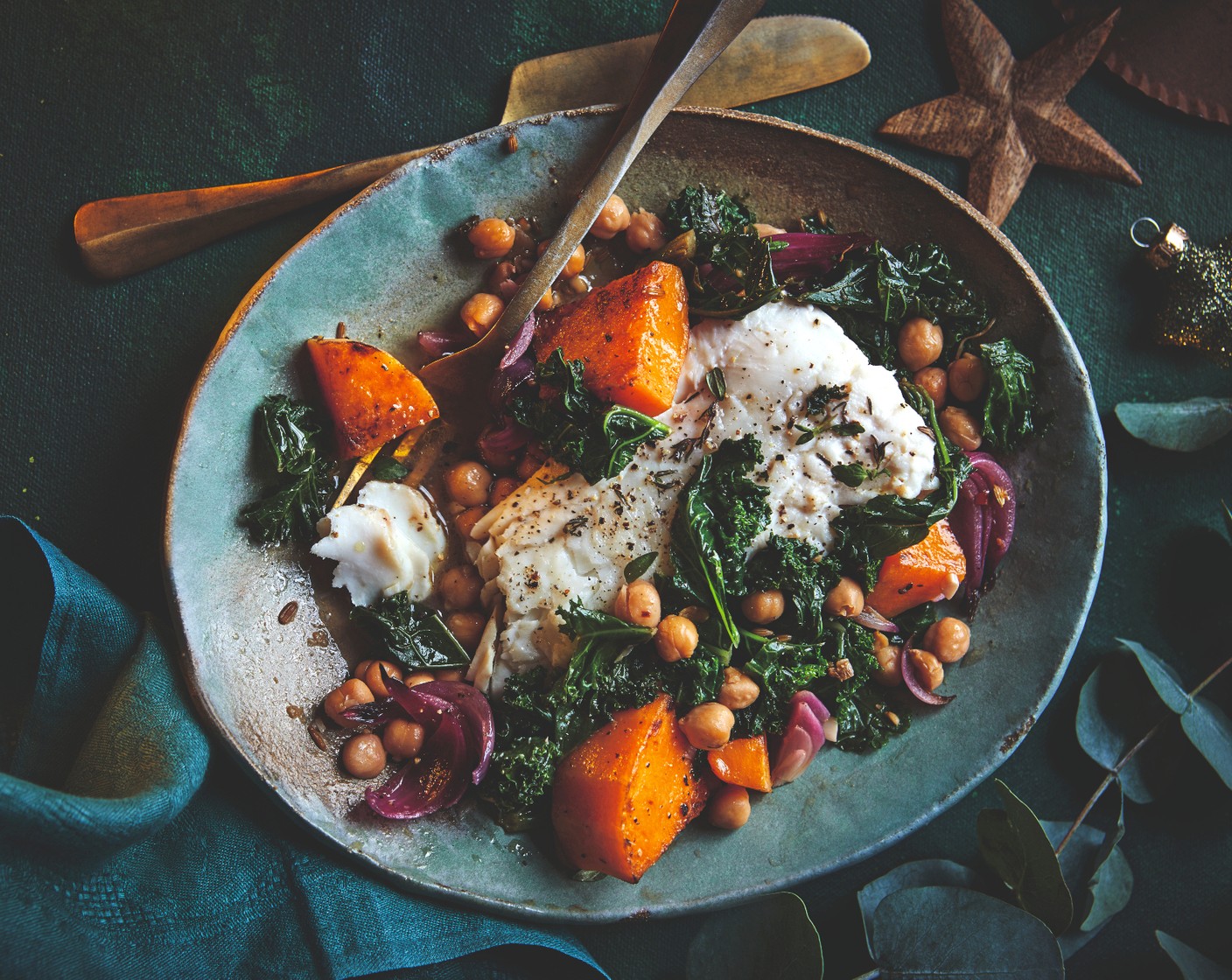 step 4 Add a little black pepper to the seasoned fish, then lay the fillets over the vegetables. Cover and cook for 5 minutes, or until the fish is opaque all the way through. Serve with a generous drizzle of extra virgin olive oil.