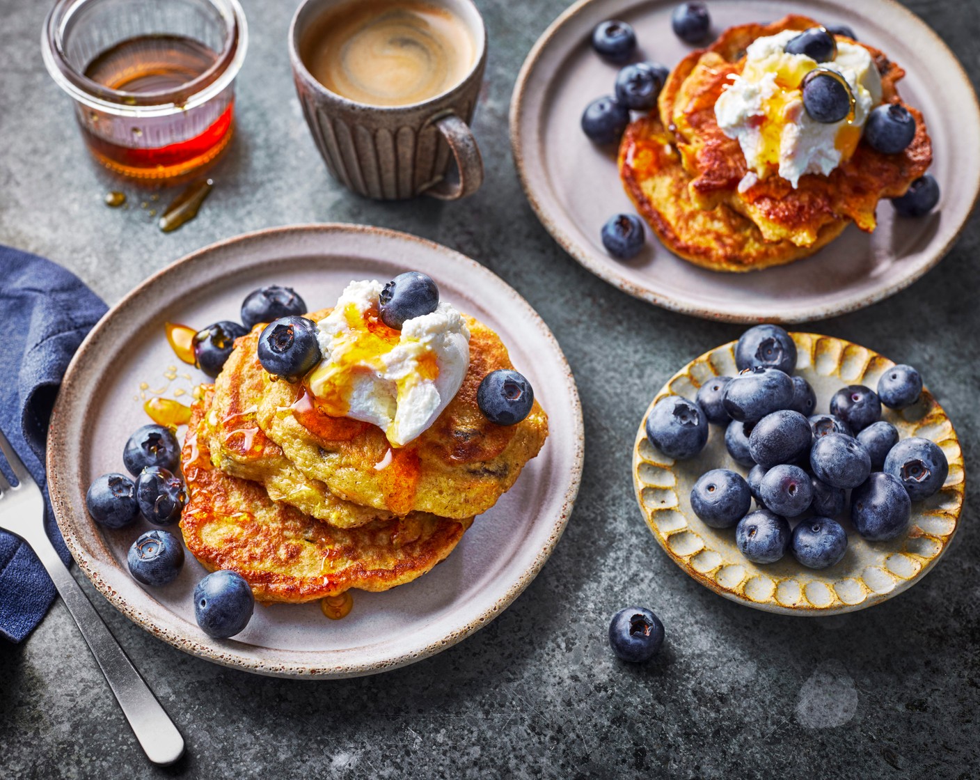 step 5 Serve with M&S High Protein vanilla yogurt (1 pot), a drizzle of maple syrup (as needed) and a handful blueberries (as needed), if you like.