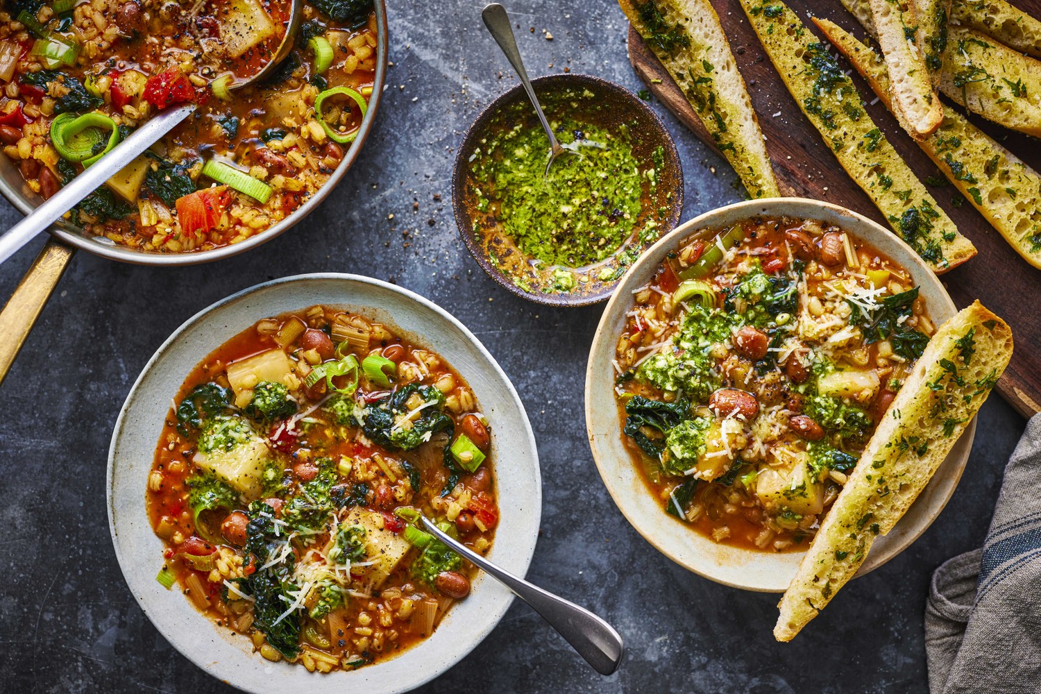 Warming winter veg and pesto minestrone