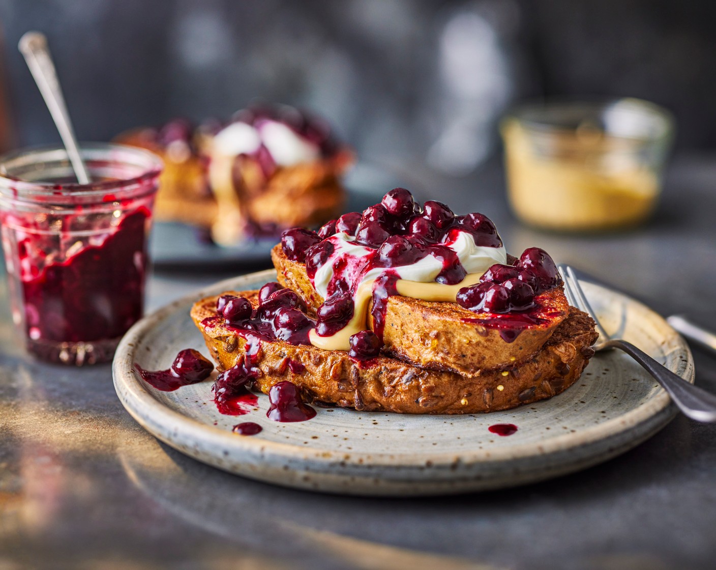 step 4 Serve the French toast with the blueberry compote, yogurt (2 tbsp) and cashew nut butter (1 tsp). Save any extra compote to serve on porridge or with yoghurt the next day.