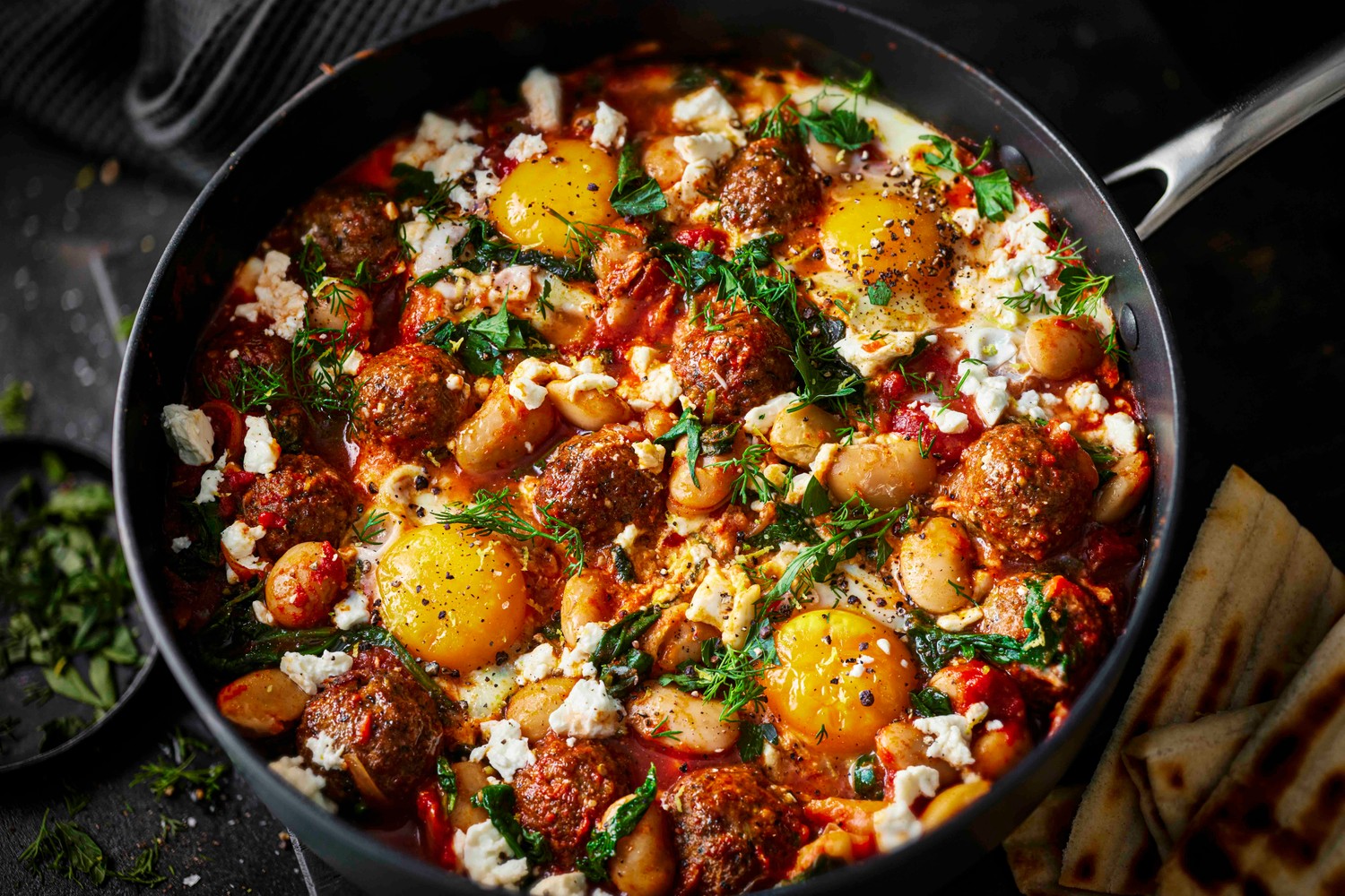 Lamb meatball and giant butter bean shakshuka