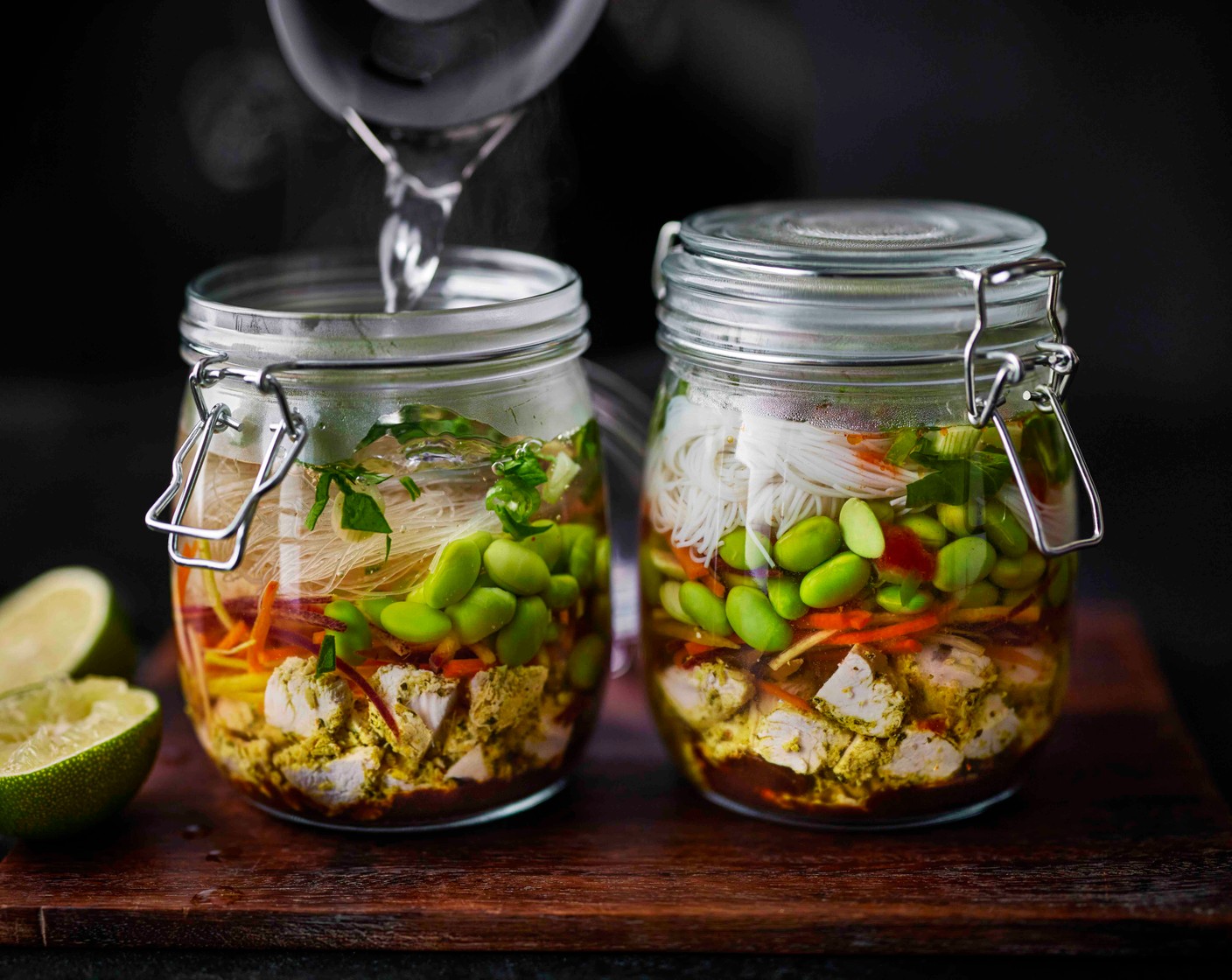 step 3 Give everything a good stir. Squeeze the juice of half a lime (1) into each jar, then enjoy with a drizzle of sriracha (to taste), if you like.