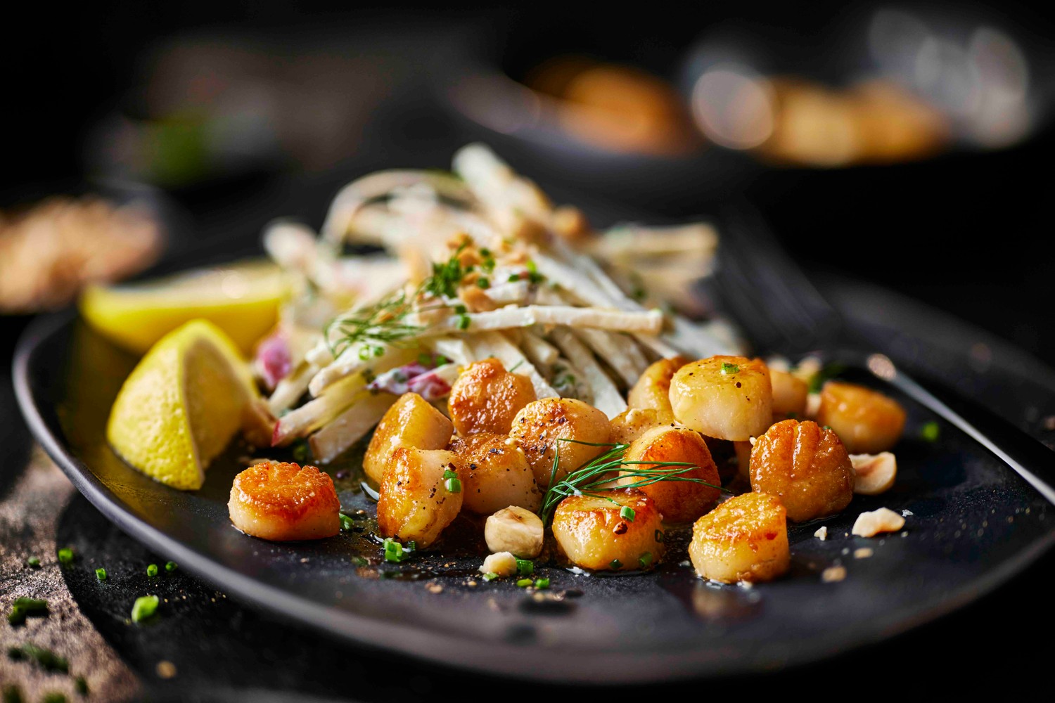 Seared scallops with celeriac and apple remoulade