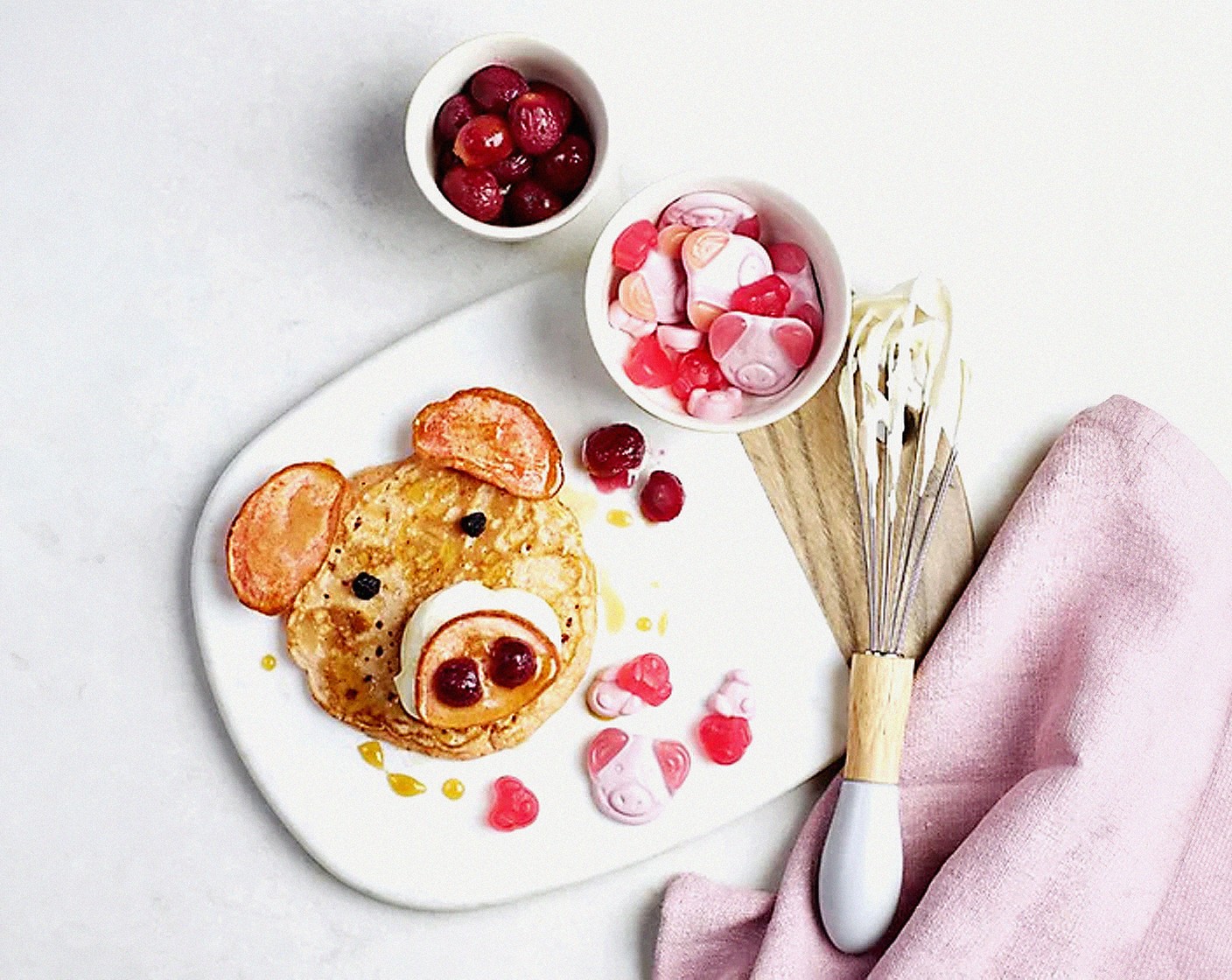 step 6 Serve with Percy Pig sweets (as needed) and an extra drizzle of maple syrup: flipping delicious.