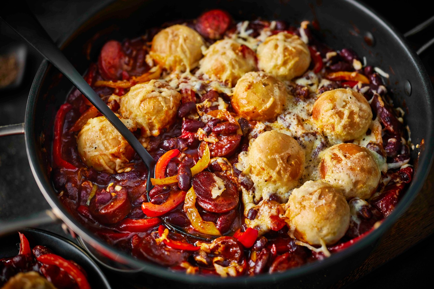 One-pan tomato and chorizo doughball bake recipe