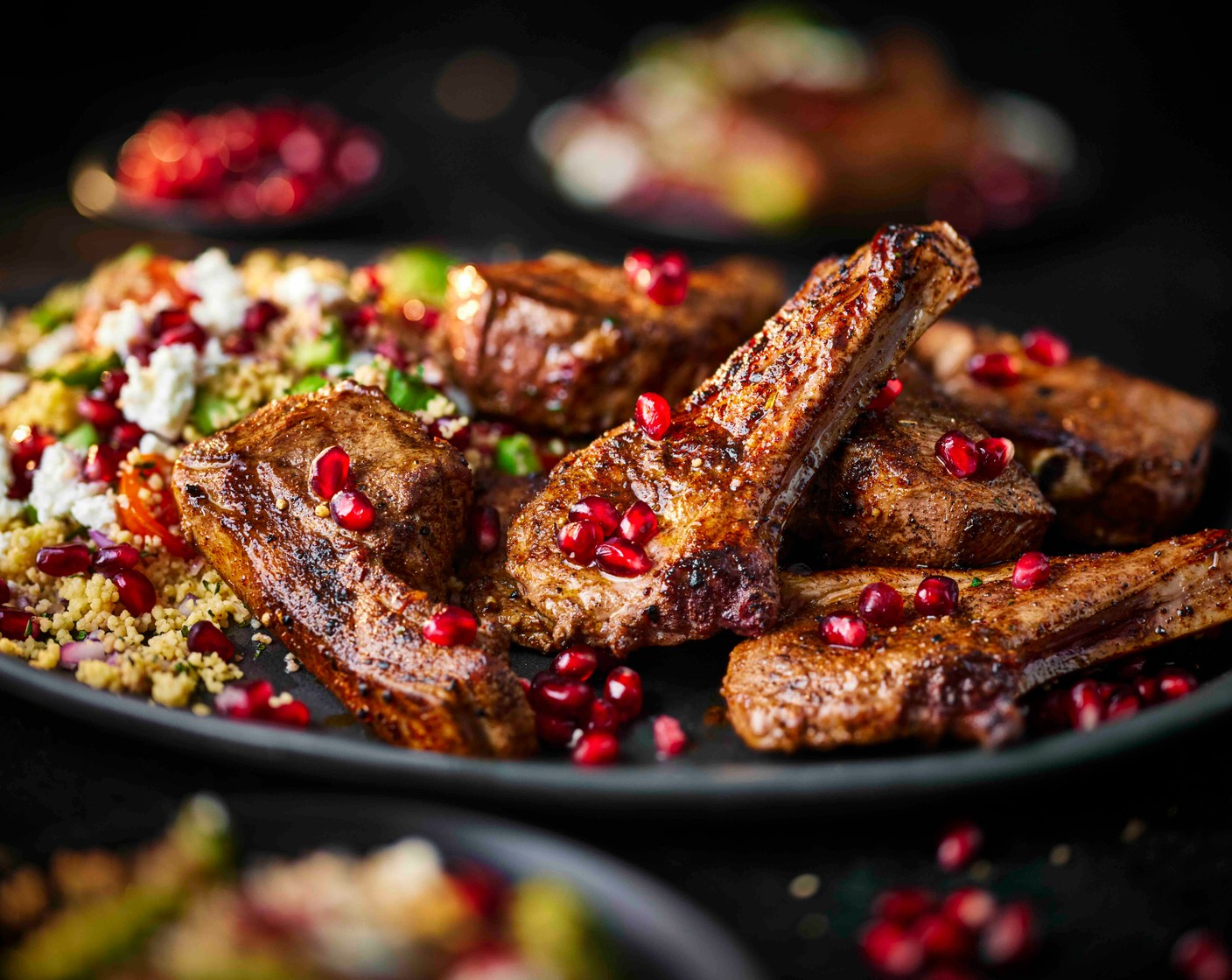 step 5 Arrange the lamb over a platter, pouring over any resting juices. Serve with the pomegranate couscous alongside.