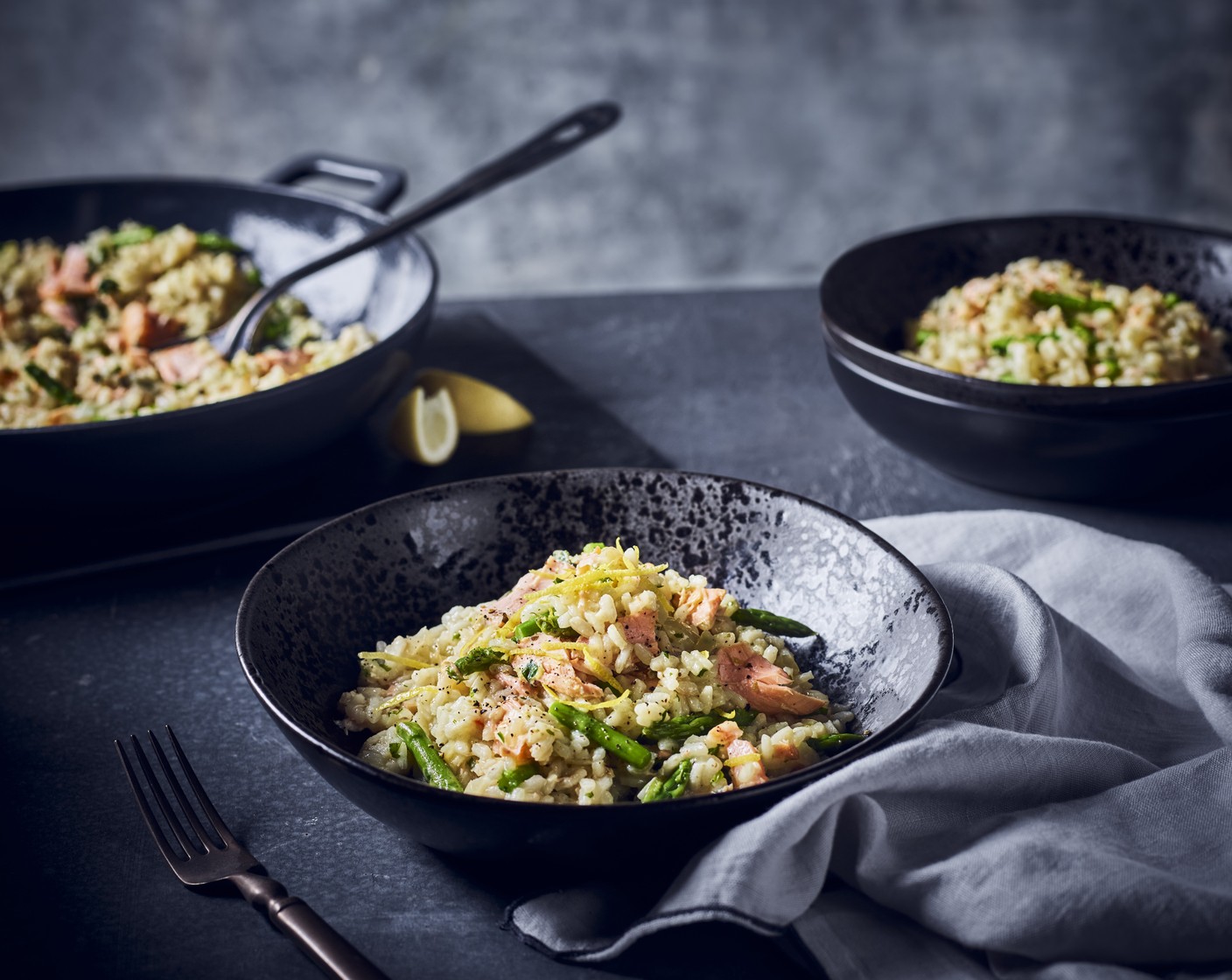 Salmon, asparagus and pea risotto