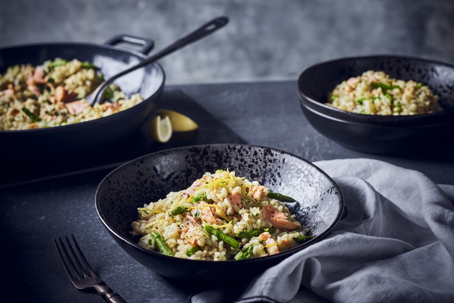 Salmon, asparagus and pea risotto