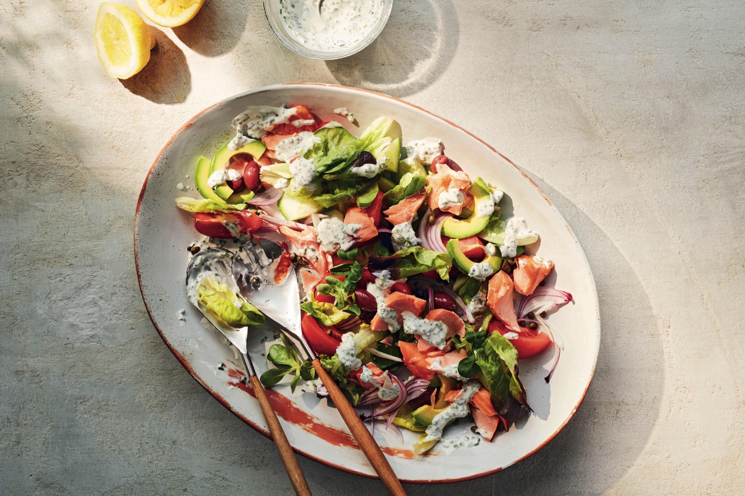 Hot-smoked salmon rosa verde cobb salad