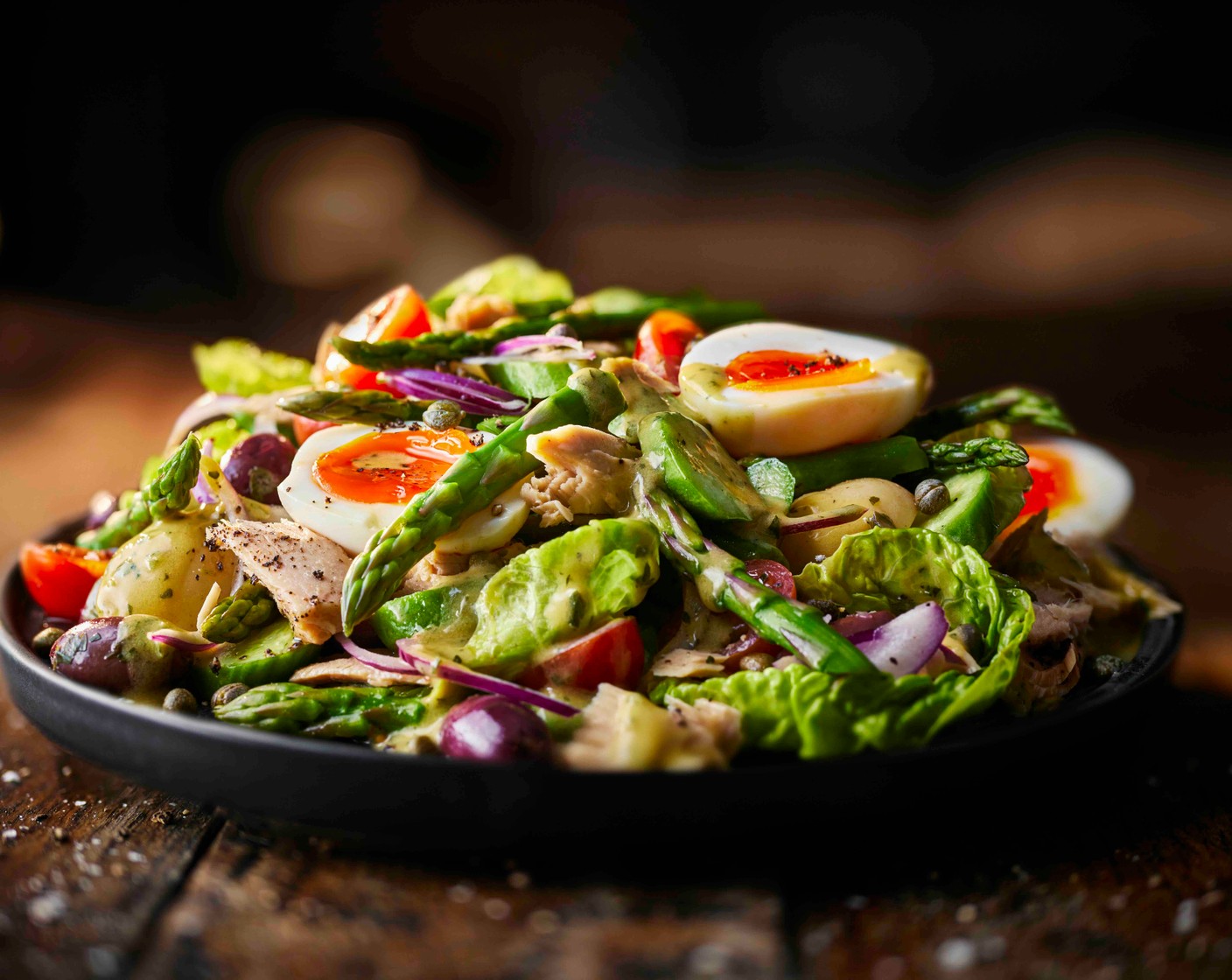 step 7 Spoon the dressing generously over the salads and serve straight away.