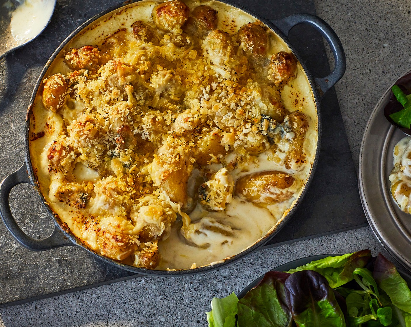 step 4 Serve the bake bubbling and golden with the salad on the side.