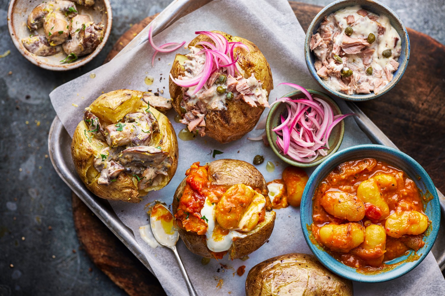 Jacket potatoes and three levelled-up toppings