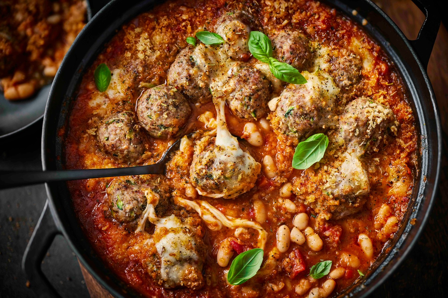 One-pot turkey meatball, sundried tomato and cannellini bean bake