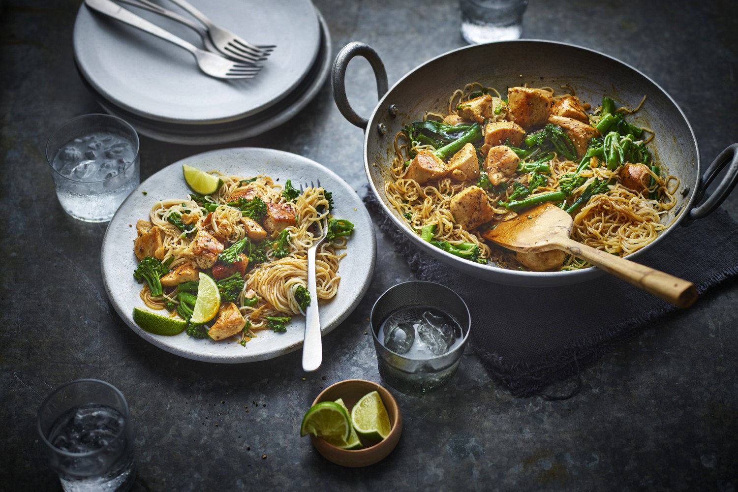 Garlicky chicken and broccoli noodle stir fry