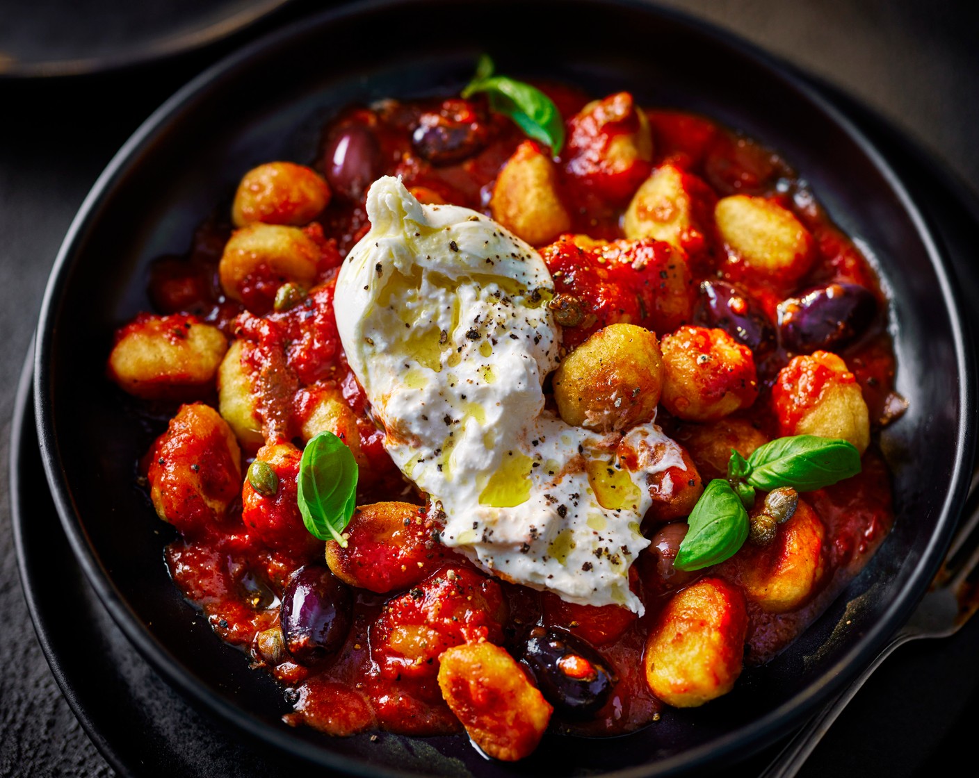 step 3 Serve in bowls with a burrata (1 pack) on top of each and a scattering of fresh basil (1 handful).