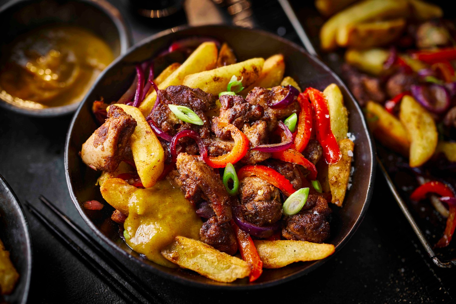 Salt and pepper chicken and chips traybake