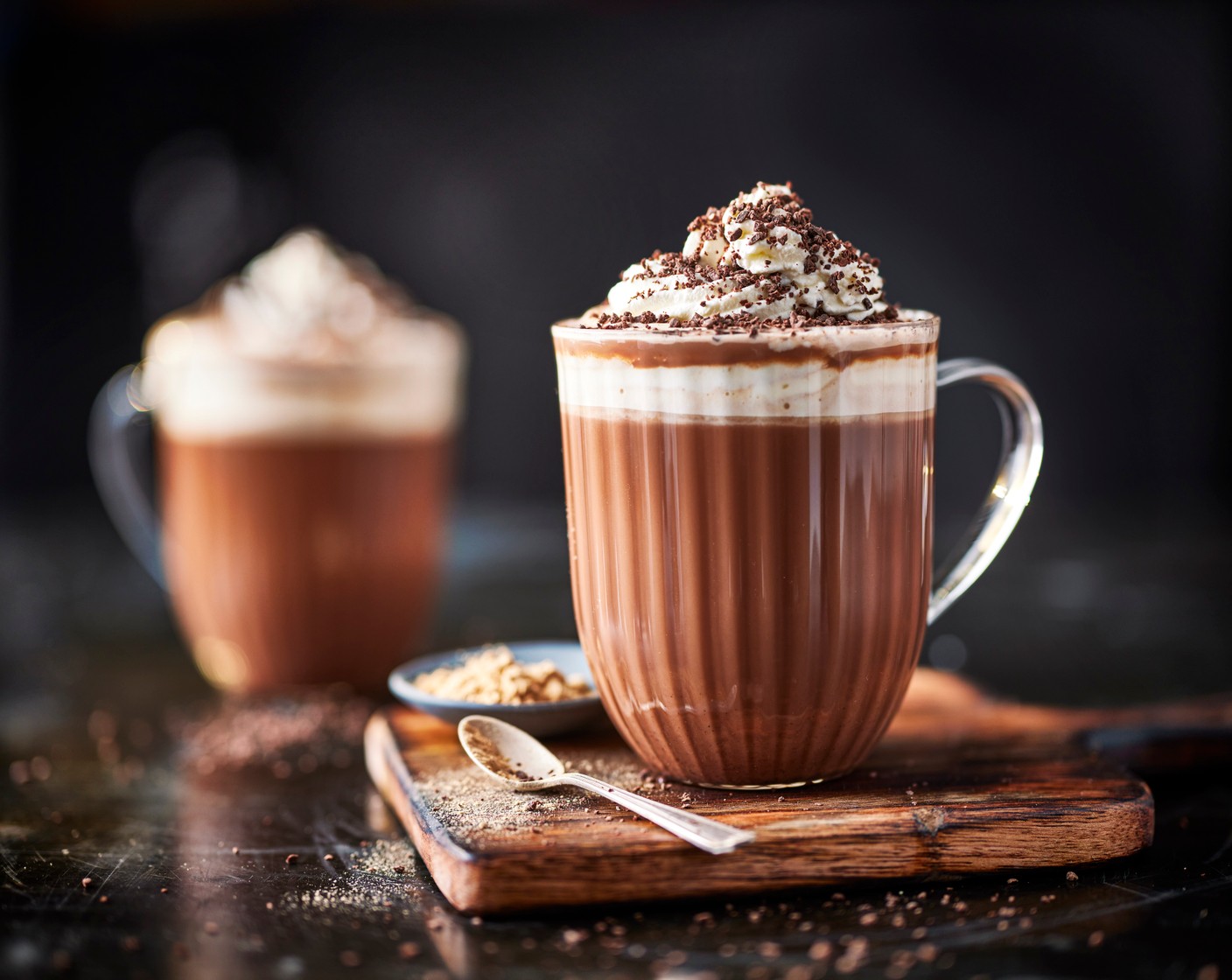 step 2 Remove from the heat and whisk in the mushroom powder (1 1/2 tsp). Pour the hot chocolate into a mug and top with a dollop of cream (as needed), if you’d like, and a sprinkle of hot chocolate flakes. If you like it a bit sweeter, add a drizzle of maple syrup (to taste).