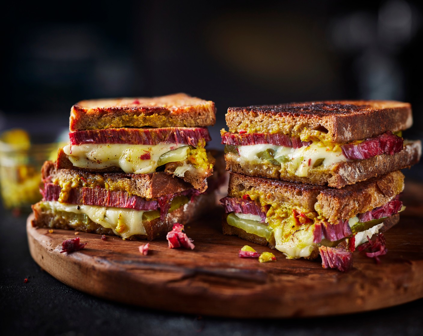 step 3 Spread the piccalilli onto the other toasted bread slice, sandwich together and enjoy. Serve with the pickled gherkins (as needed) on the side or squeezed into the sandwich.