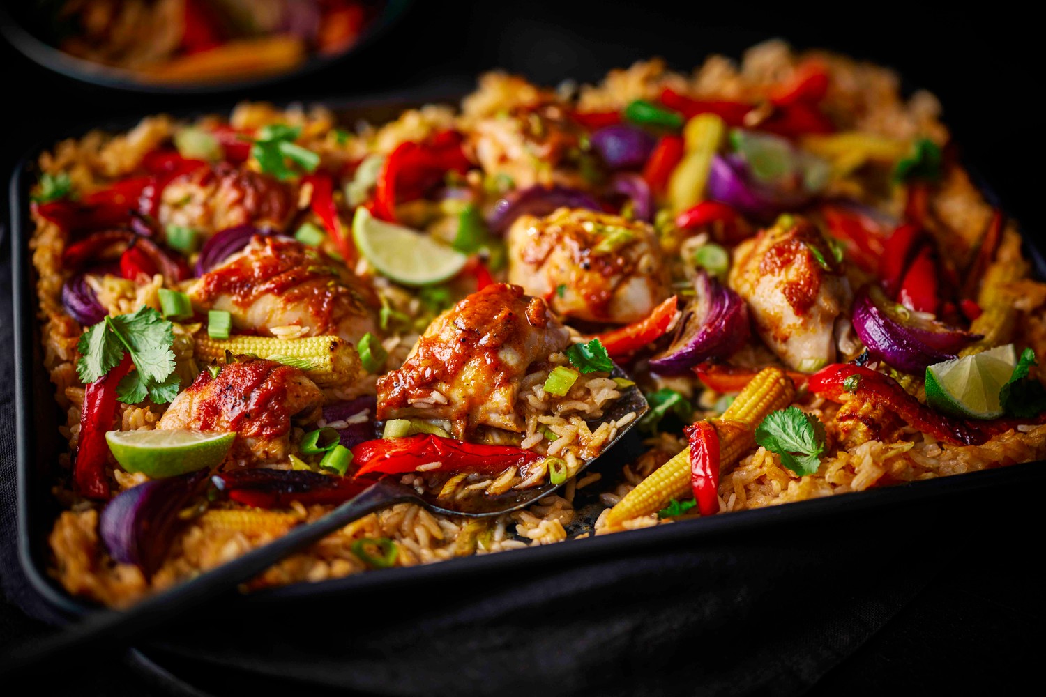Easy Thai red chicken and rice traybake