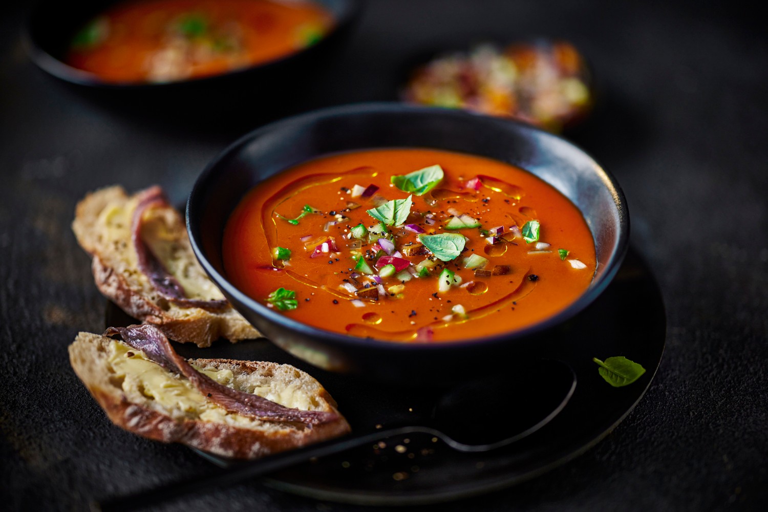Easy gazpacho with anchovy toasts