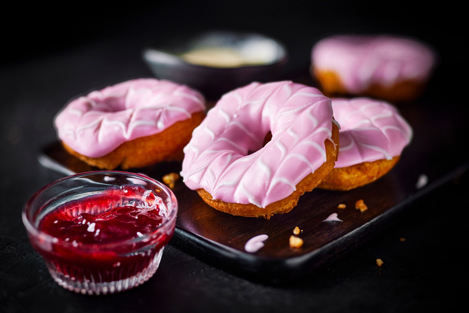 Air-fryer iced doughnuts with custard and jam