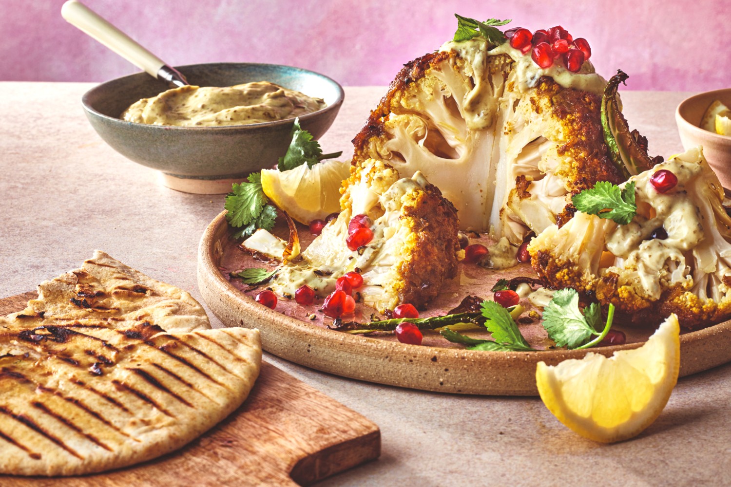 Whole roasted cauliflower with quick raita