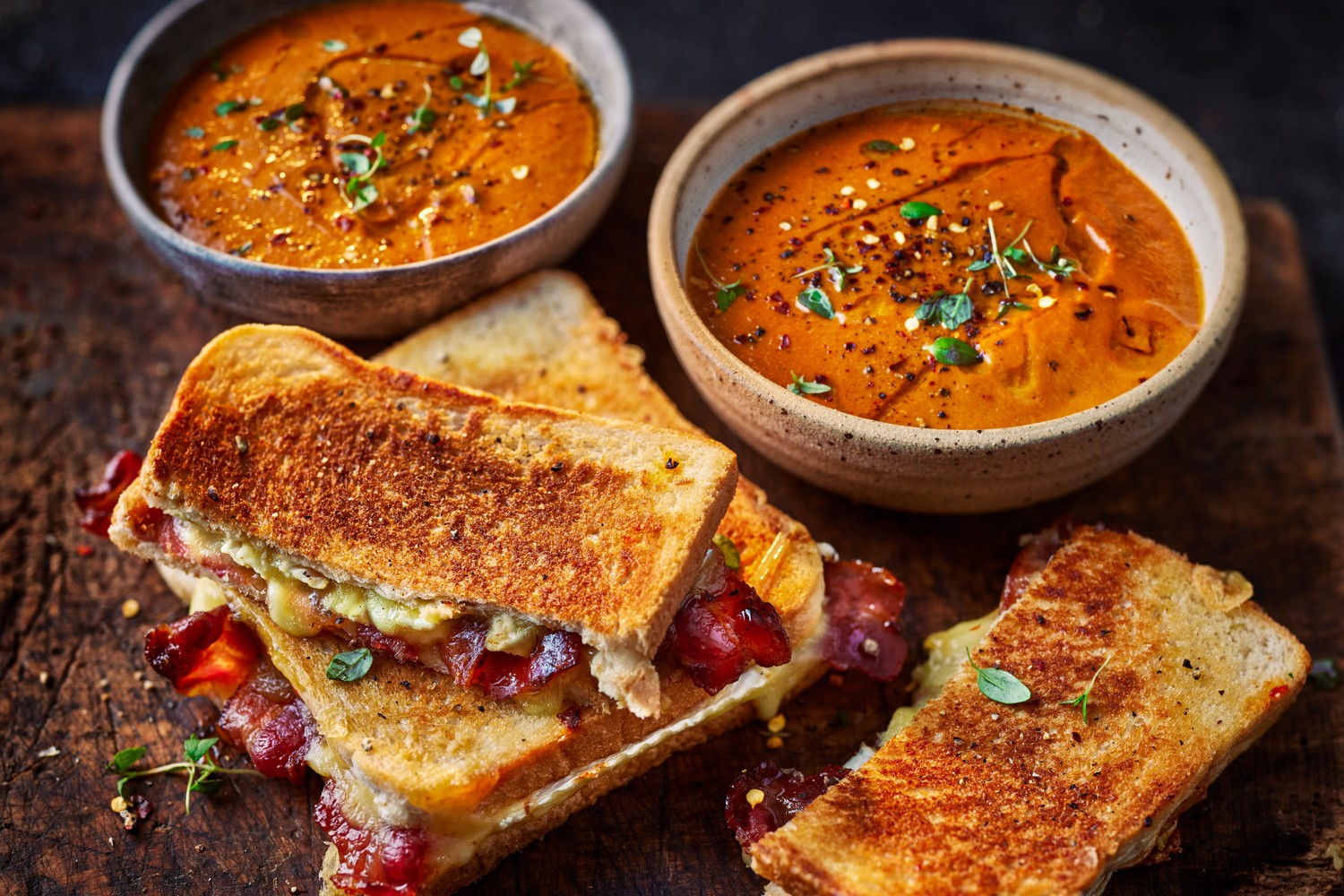 Bloody Mary soup with Bloody Mary brie and bacon toastie