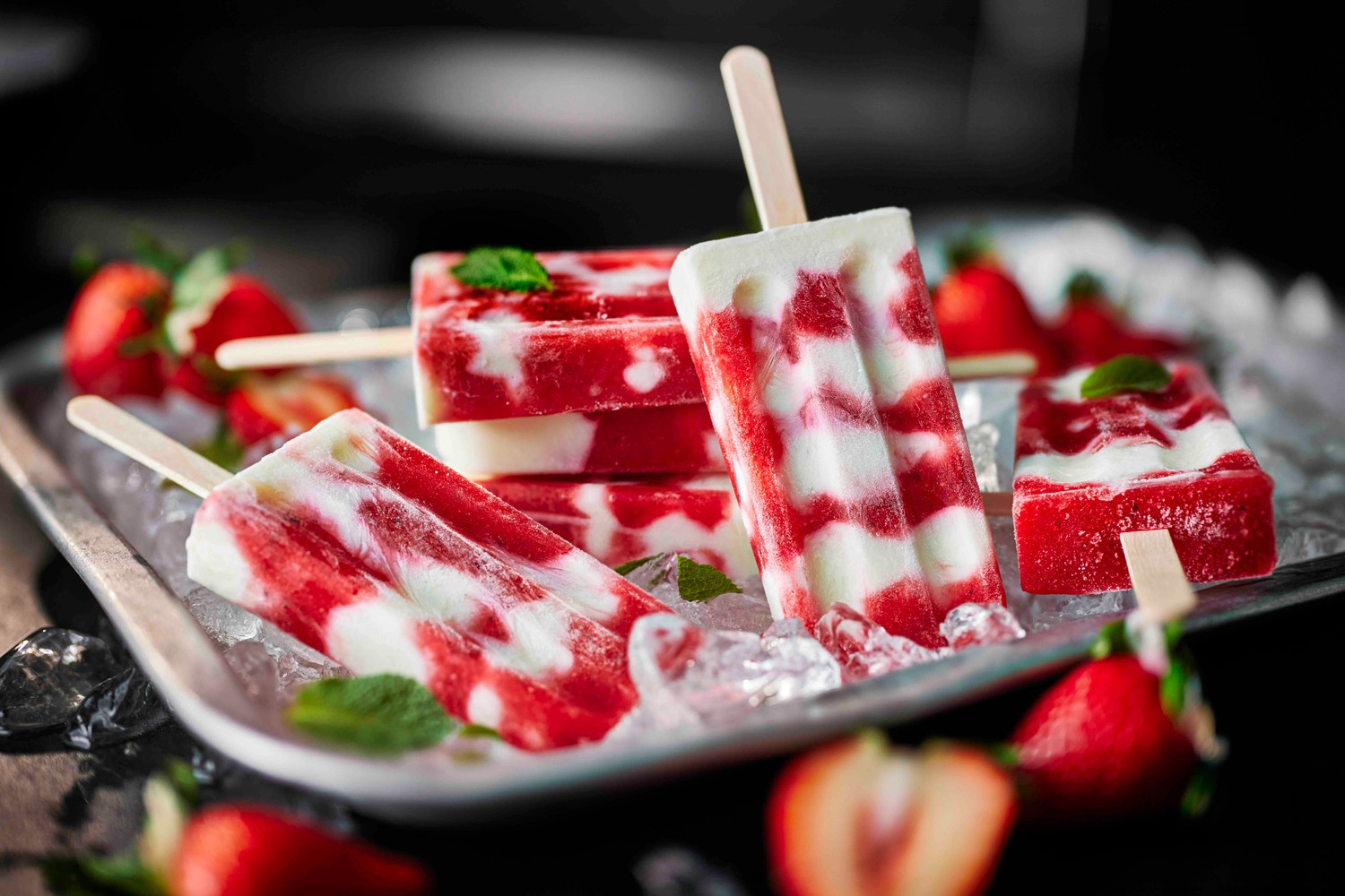 Strawberry and yogurt layered lollies