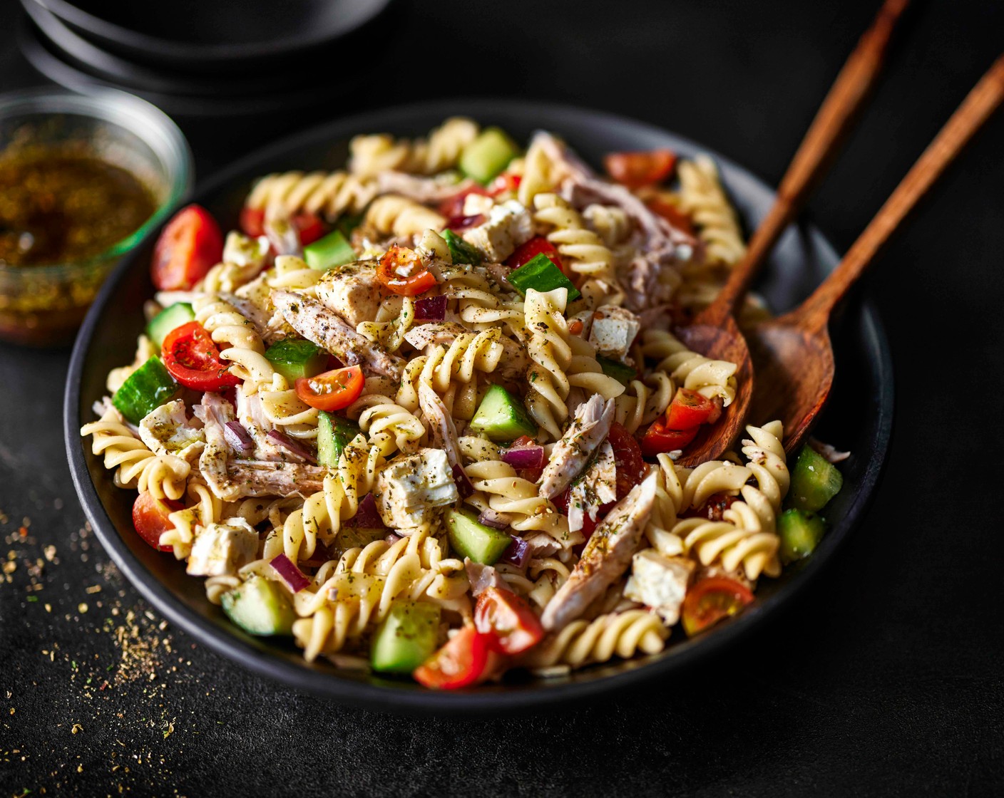 step 6 Pour over the dressing and toss until everything is evenly coated. Serve warm or chilled.