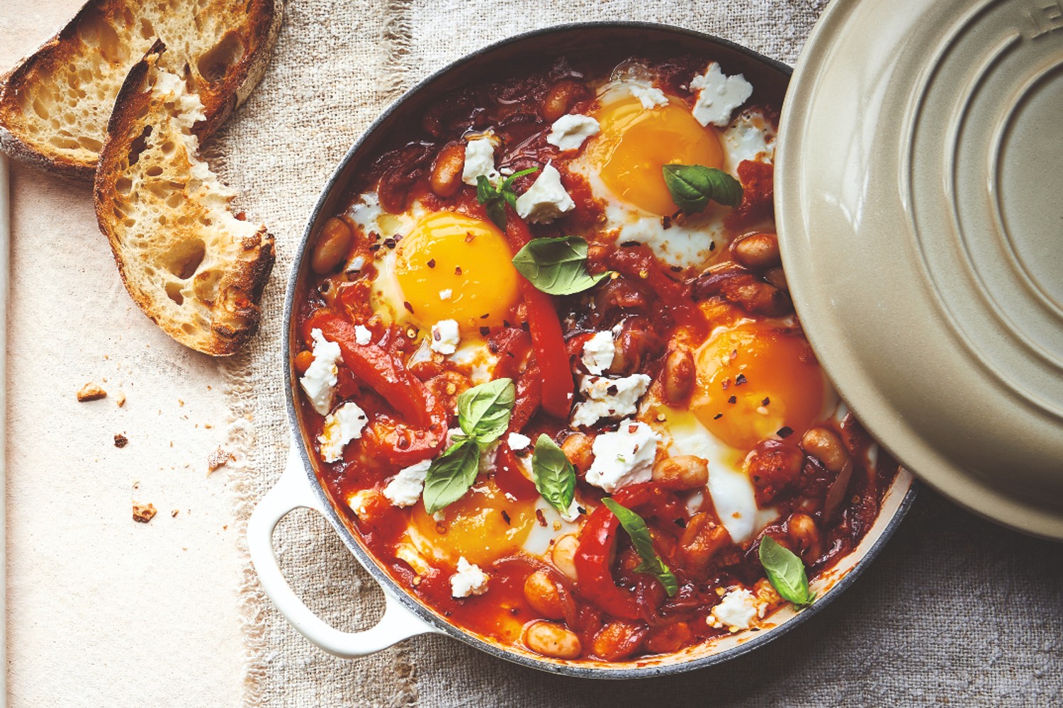 Beautiful baked eggs and beans